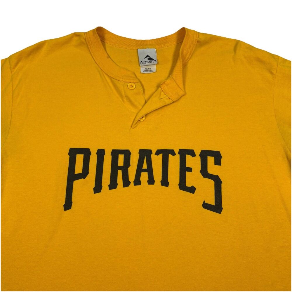 Vintage Pittsburgh Pirates Henley T Shirt Mens L Yellow Short Sleeve Augusta